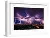 Lightning Storm over City in Purple Light-Vasin Lee-Framed Photographic Print