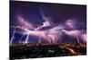 Lightning Storm over City in Purple Light-Vasin Lee-Mounted Photographic Print