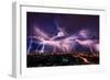 Lightning Storm over City in Purple Light-Vasin Lee-Framed Photographic Print