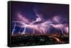 Lightning Storm over City in Purple Light-Vasin Lee-Framed Stretched Canvas
