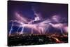 Lightning Storm over City in Purple Light-Vasin Lee-Stretched Canvas