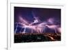 Lightning Storm over City in Purple Light-Vasin Lee-Framed Photographic Print