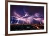 Lightning Storm over City in Purple Light-Vasin Lee-Framed Photographic Print