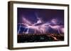 Lightning Storm over City in Purple Light-Vasin Lee-Framed Photographic Print