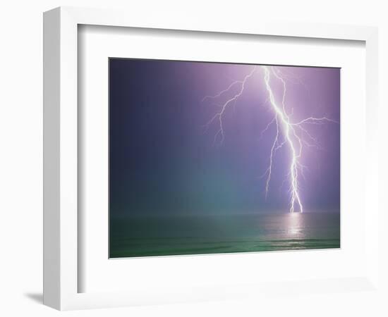 Lightning Storm over Ocean-Peter Wilson-Framed Photographic Print