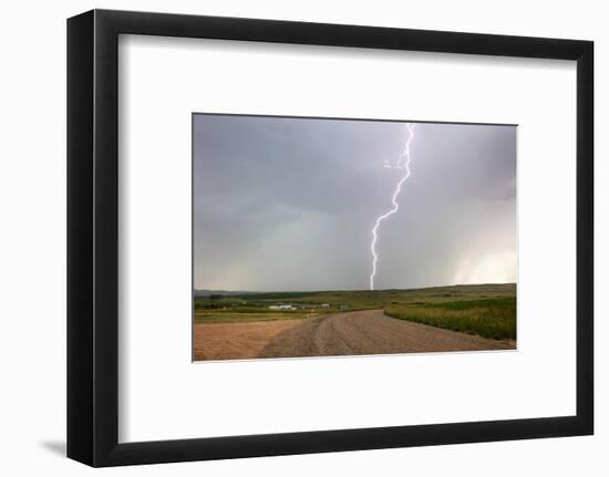 Lightning strike in rural Richland County, Montana, USA-Chuck Haney-Framed Photographic Print