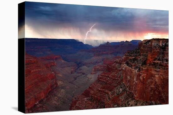 Lightning strike over Grand Canyon south rim from Cape Royal, north rim, Grand Canyon National Park-Geraint Tellem-Stretched Canvas