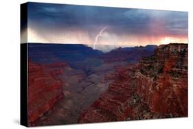 Lightning strike over Grand Canyon south rim from Cape Royal, north rim, Grand Canyon National Park-Geraint Tellem-Stretched Canvas