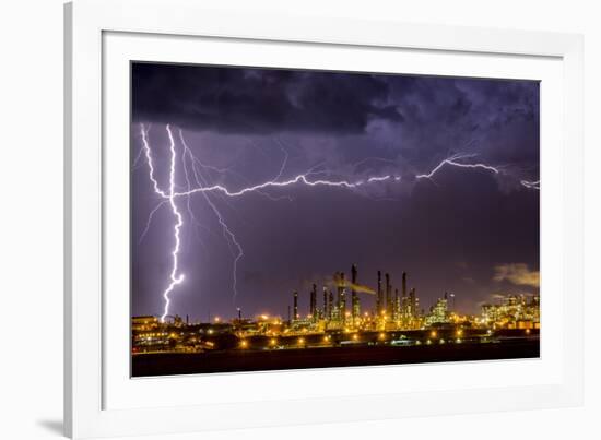 Lightning strike over large coal processing plant, South Africa-Paul Williams-Framed Photographic Print