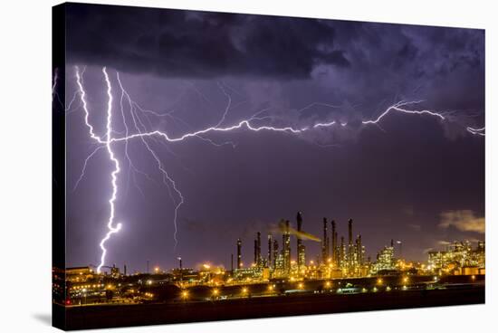 Lightning strike over large coal processing plant, South Africa-Paul Williams-Stretched Canvas