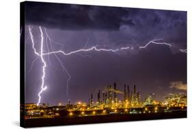 Lightning strike over large coal processing plant, South Africa-Paul Williams-Stretched Canvas