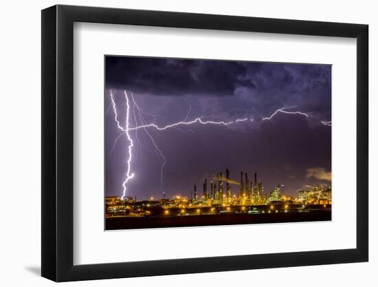 Lightning strike over large coal processing plant, South Africa-Paul Williams-Framed Photographic Print