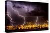 Lightning strike over large coal processing plant, South Africa-Paul Williams-Stretched Canvas