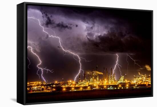 Lightning strike over large coal processing plant, South Africa-Paul Williams-Framed Stretched Canvas