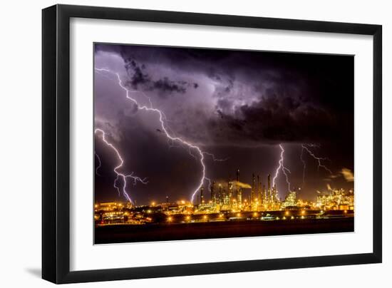 Lightning strike over large coal processing plant, South Africa-Paul Williams-Framed Photographic Print