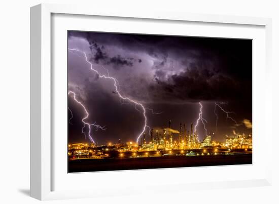 Lightning strike over large coal processing plant, South Africa-Paul Williams-Framed Photographic Print