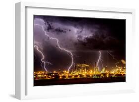 Lightning strike over large coal processing plant, South Africa-Paul Williams-Framed Photographic Print