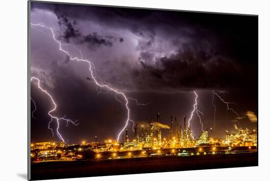Lightning strike over large coal processing plant, South Africa-Paul Williams-Mounted Photographic Print