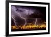 Lightning strike over large coal processing plant, South Africa-Paul Williams-Framed Photographic Print