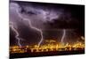 Lightning strike over large coal processing plant, South Africa-Paul Williams-Mounted Photographic Print