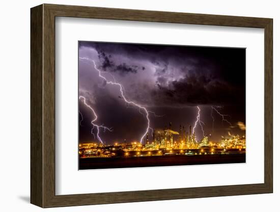 Lightning strike over large coal processing plant, South Africa-Paul Williams-Framed Photographic Print