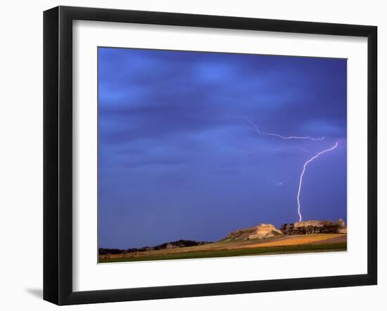 Lightning Strikes Buttes near Scottsbluff, Nebraska, USA-Chuck Haney-Framed Premium Photographic Print