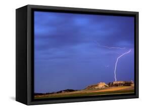 Lightning Strikes Buttes near Scottsbluff, Nebraska, USA-Chuck Haney-Framed Stretched Canvas