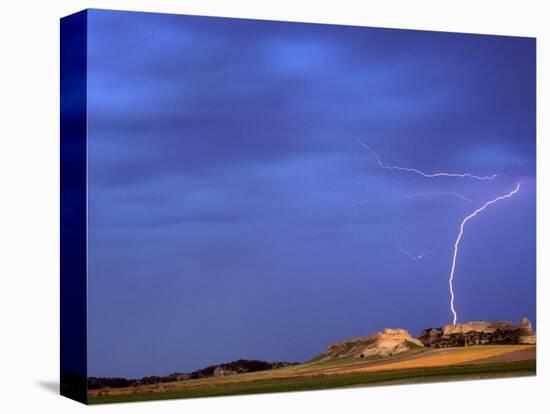 Lightning Strikes Buttes near Scottsbluff, Nebraska, USA-Chuck Haney-Stretched Canvas