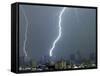 Lightning Strikes in Moscow During a Violent Rain Storm-null-Framed Stretched Canvas