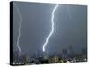 Lightning Strikes in Moscow During a Violent Rain Storm-null-Stretched Canvas