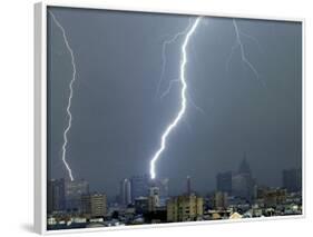Lightning Strikes in Moscow During a Violent Rain Storm-null-Framed Photographic Print