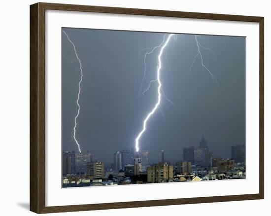 Lightning Strikes in Moscow During a Violent Rain Storm-null-Framed Photographic Print