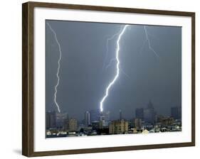 Lightning Strikes in Moscow During a Violent Rain Storm-null-Framed Photographic Print