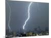 Lightning Strikes in Moscow During a Violent Rain Storm-null-Mounted Photographic Print