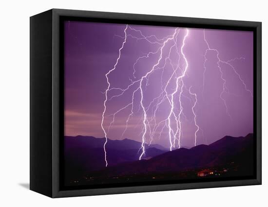 Lightning Strikes in the Foothills near Tucson-null-Framed Stretched Canvas