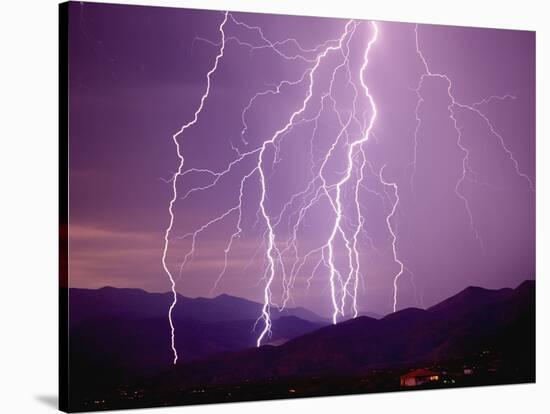 Lightning Strikes in the Foothills near Tucson-null-Stretched Canvas