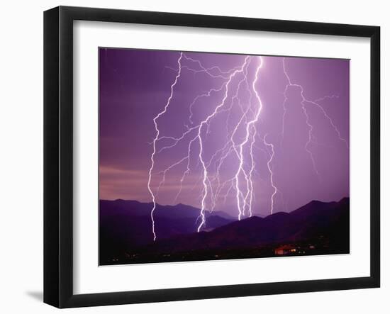 Lightning Strikes in the Foothills near Tucson-null-Framed Premium Photographic Print