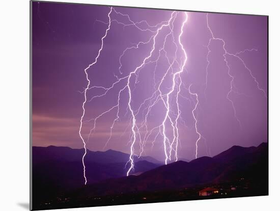 Lightning Strikes in the Foothills near Tucson-null-Mounted Photographic Print