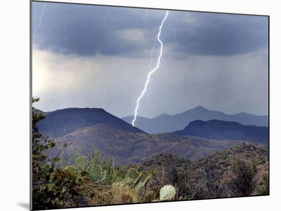 Lightning Strikes in the High Desert North of Phoenix, Ariz.-null-Mounted Photographic Print