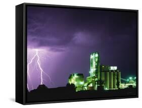 Lightning Striking near Factory in Texas-Paul Souders-Framed Stretched Canvas