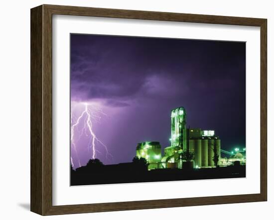 Lightning Striking near Factory in Texas-Paul Souders-Framed Premium Photographic Print