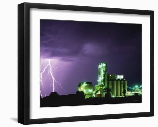 Lightning Striking near Factory in Texas-Paul Souders-Framed Premium Photographic Print