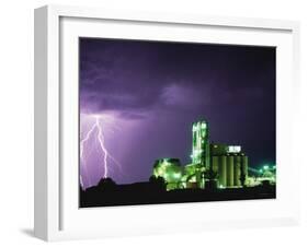 Lightning Striking near Factory in Texas-Paul Souders-Framed Premium Photographic Print