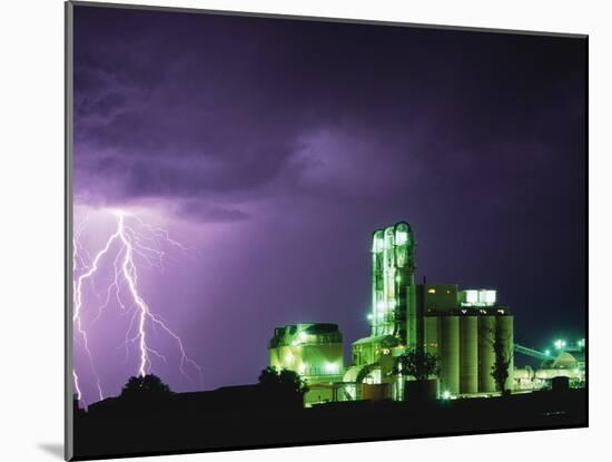 Lightning Striking near Factory in Texas-Paul Souders-Mounted Premium Photographic Print