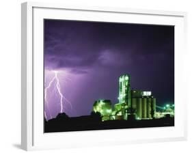 Lightning Striking near Factory in Texas-Paul Souders-Framed Photographic Print