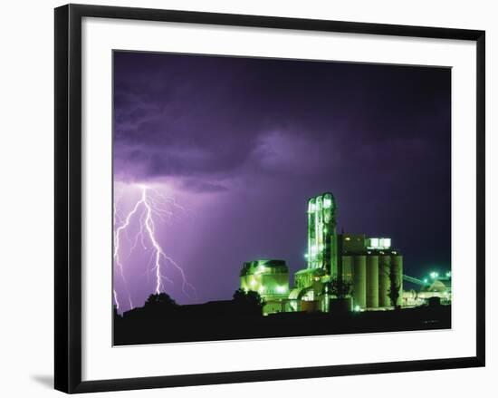 Lightning Striking near Factory in Texas-Paul Souders-Framed Photographic Print