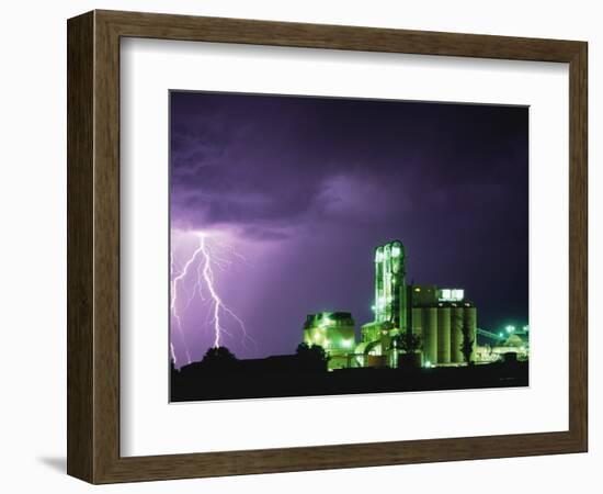 Lightning Striking near Factory in Texas-Paul Souders-Framed Photographic Print