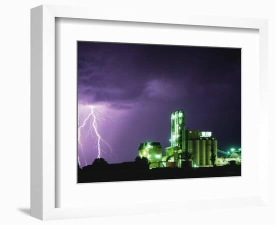 Lightning Striking near Factory in Texas-Paul Souders-Framed Photographic Print