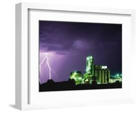 Lightning Striking near Factory in Texas-Paul Souders-Framed Photographic Print