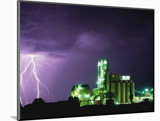 Lightning Striking near Factory in Texas-Paul Souders-Mounted Photographic Print